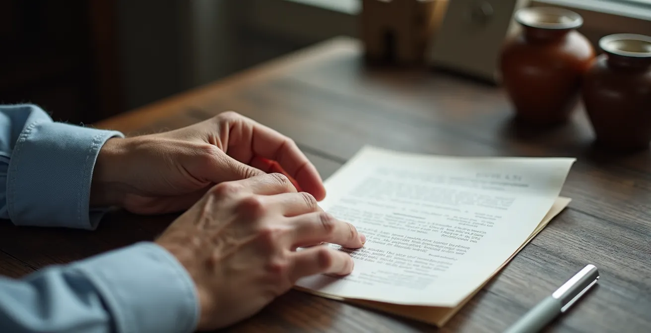 Mains d'un avocat expérimenté analysant des documents juridiques avec attention